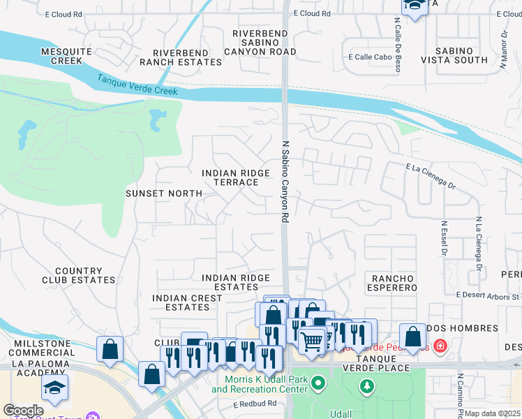 map of restaurants, bars, coffee shops, grocery stores, and more near 7041 East Arrowhead Drive in Tucson