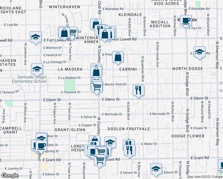 map of restaurants, bars, coffee shops, grocery stores, and more near 2867 North Flanwill Boulevard in Tucson