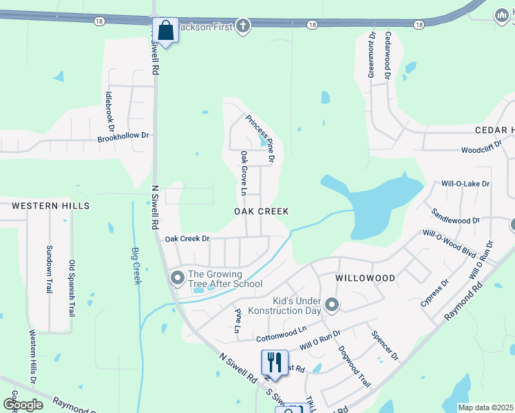 map of restaurants, bars, coffee shops, grocery stores, and more near 2461 Twisted Oak Drive in Jackson