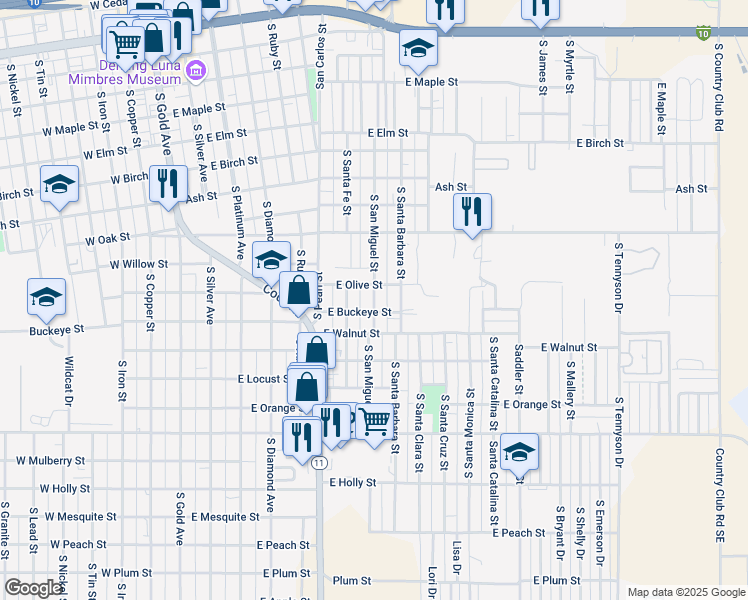 map of restaurants, bars, coffee shops, grocery stores, and more near 1000-1098 South San Miguel Street in Deming