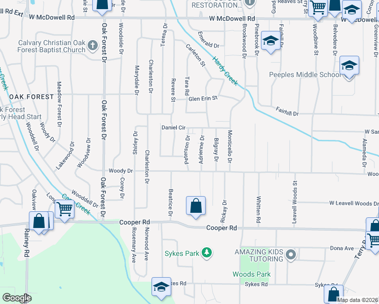 map of restaurants, bars, coffee shops, grocery stores, and more near 3150 Peterson Dr in Jackson