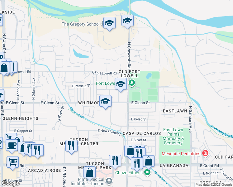 map of restaurants, bars, coffee shops, grocery stores, and more near 2841 North Sidney Avenue in Tucson