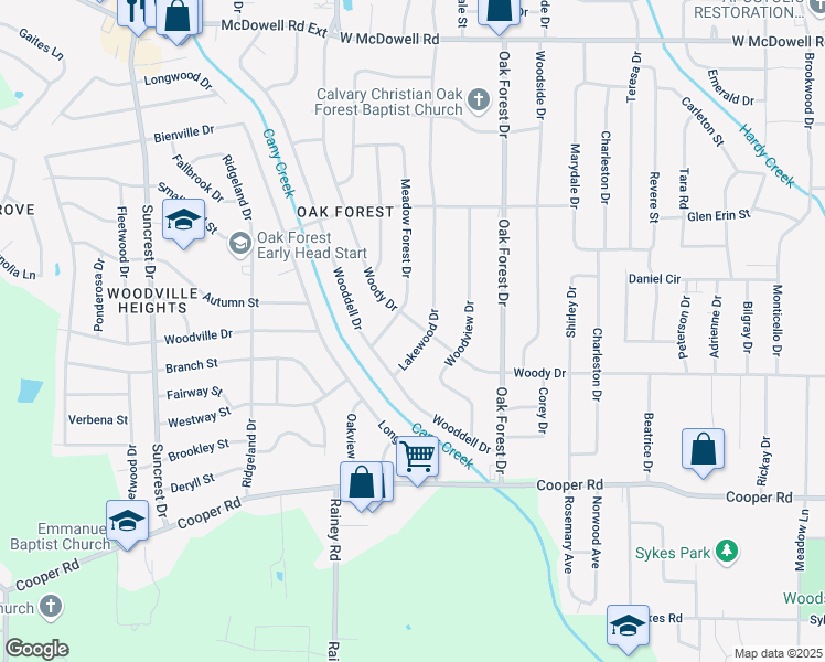 map of restaurants, bars, coffee shops, grocery stores, and more near 1211 Woody Drive in Jackson