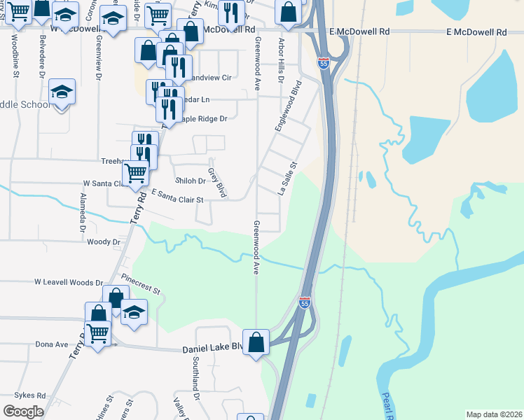 map of restaurants, bars, coffee shops, grocery stores, and more near 3041 Greenwood Avenue in Jackson
