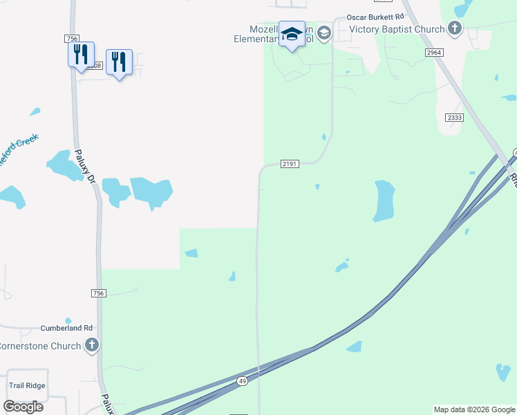 map of restaurants, bars, coffee shops, grocery stores, and more near 15243 County Road 2191 in Whitehouse