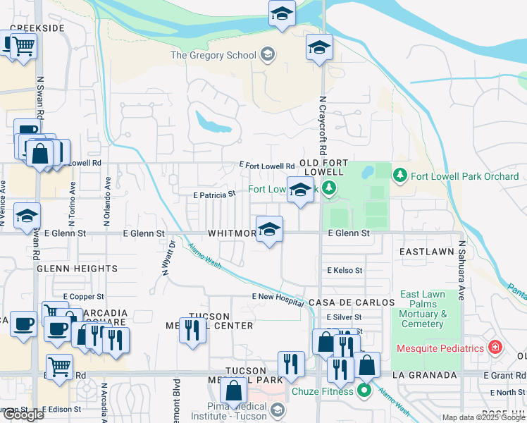 map of restaurants, bars, coffee shops, grocery stores, and more near 2872 North Beverly Avenue in Tucson