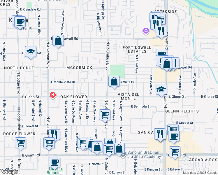 map of restaurants, bars, coffee shops, grocery stores, and more near 4301 East Hayhurst Street in Tucson