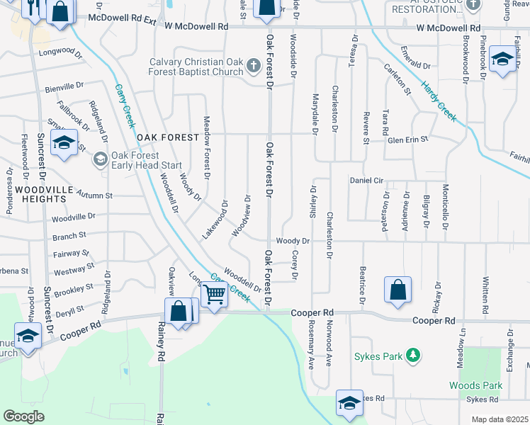 map of restaurants, bars, coffee shops, grocery stores, and more near 3141 Oak Forest Drive in Jackson