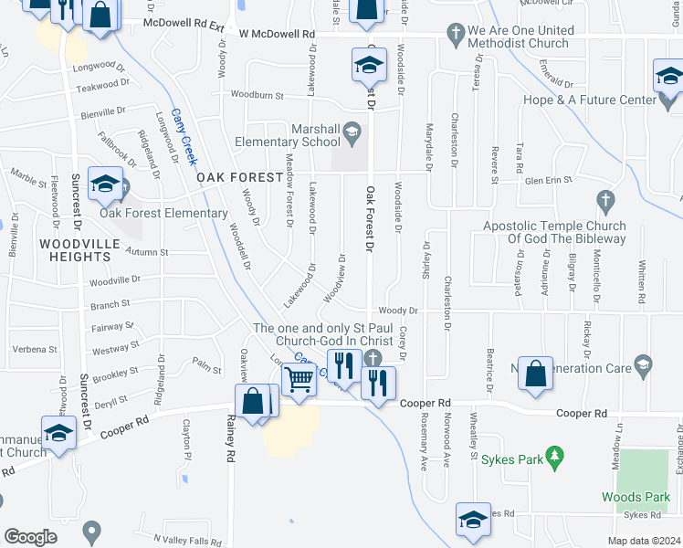 map of restaurants, bars, coffee shops, grocery stores, and more near 3131 Woodview Drive in Jackson