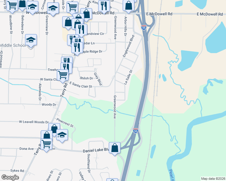 map of restaurants, bars, coffee shops, grocery stores, and more near 3041 Greenwood Avenue in Jackson