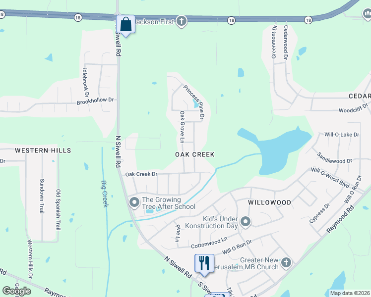 map of restaurants, bars, coffee shops, grocery stores, and more near 2461 Twisted Oak Drive in Jackson