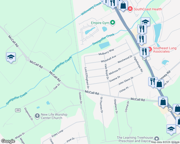 map of restaurants, bars, coffee shops, grocery stores, and more near 217 Westwood Dr in Rincon