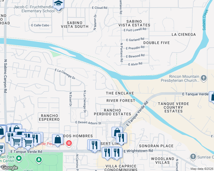 map of restaurants, bars, coffee shops, grocery stores, and more near 7835 East Marquise Drive in Tucson