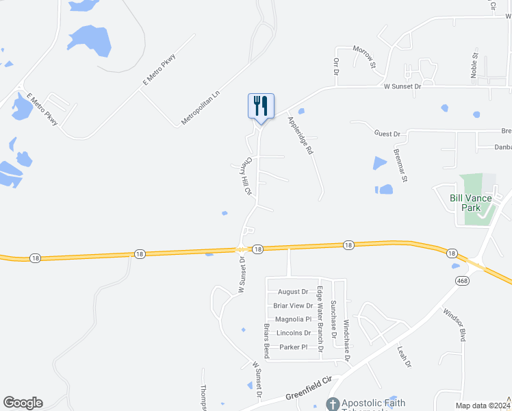 map of restaurants, bars, coffee shops, grocery stores, and more near 933 West Sunset Drive in Brandon