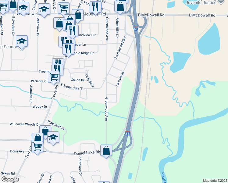 map of restaurants, bars, coffee shops, grocery stores, and more near 440 Senneth Street in Jackson