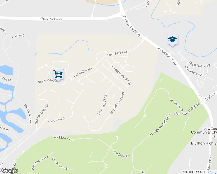 map of restaurants, bars, coffee shops, grocery stores, and more near 408 Live Oak Walk in Bluffton