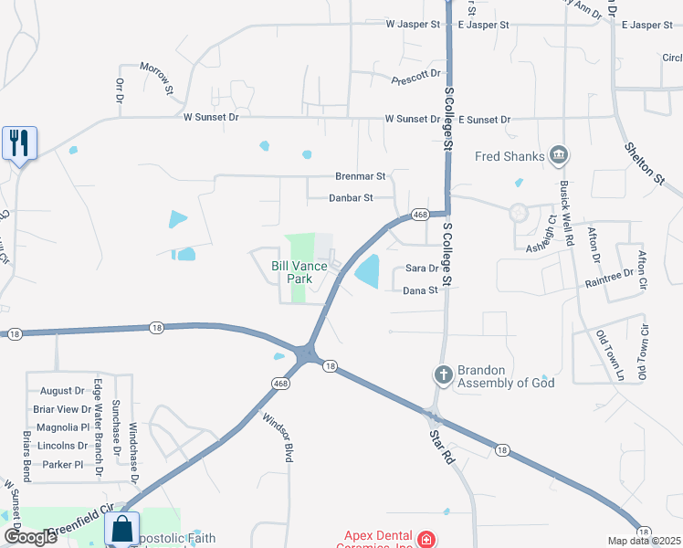 map of restaurants, bars, coffee shops, grocery stores, and more near 192 Whitfield Road in Brandon