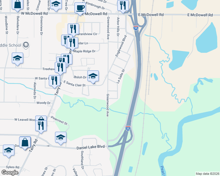 map of restaurants, bars, coffee shops, grocery stores, and more near 3041 Greenwood Avenue in Jackson