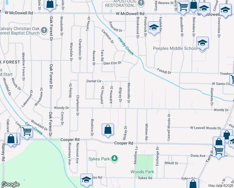 map of restaurants, bars, coffee shops, grocery stores, and more near 3154 Adrienne Drive in Jackson