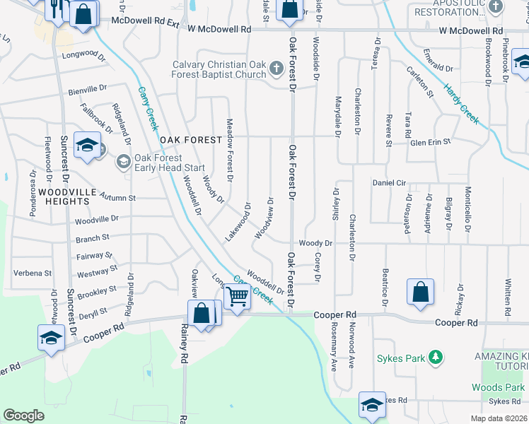 map of restaurants, bars, coffee shops, grocery stores, and more near 1114 Woody Drive in Jackson
