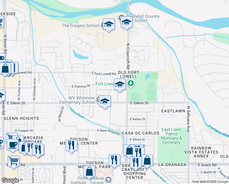 map of restaurants, bars, coffee shops, grocery stores, and more near 2841 North Sidney Avenue in Tucson