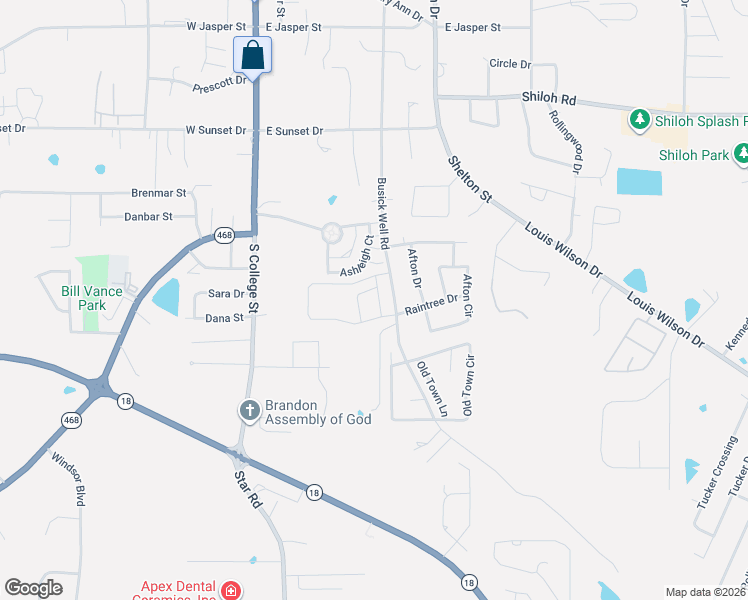 map of restaurants, bars, coffee shops, grocery stores, and more near 510 Busick Well Road in Brandon