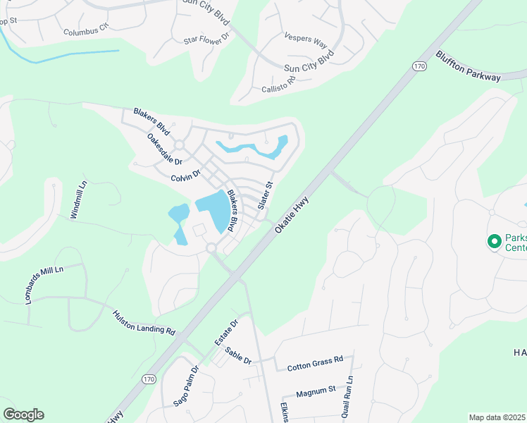map of restaurants, bars, coffee shops, grocery stores, and more near 122 Slater Street in Bluffton