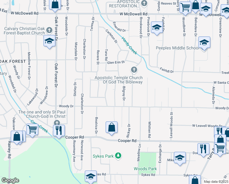 map of restaurants, bars, coffee shops, grocery stores, and more near 3137 Adrienne Drive in Jackson