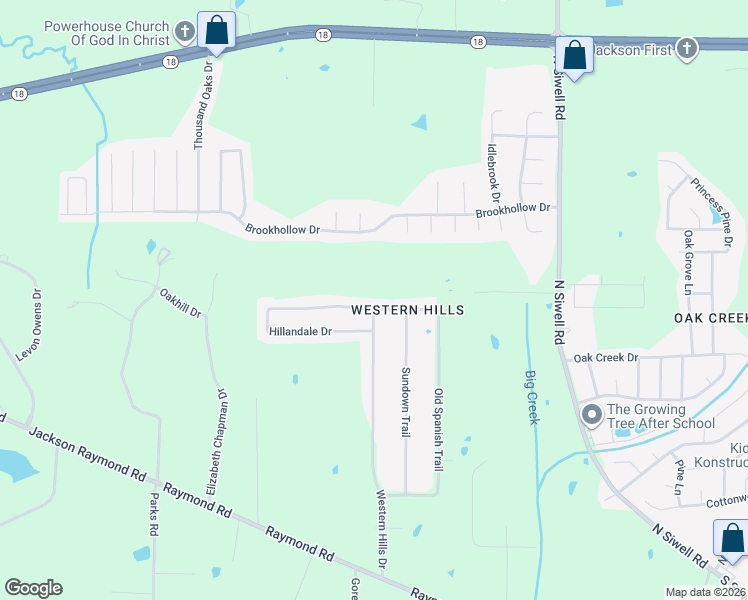 map of restaurants, bars, coffee shops, grocery stores, and more near 382 Hillandale Drive in Jackson