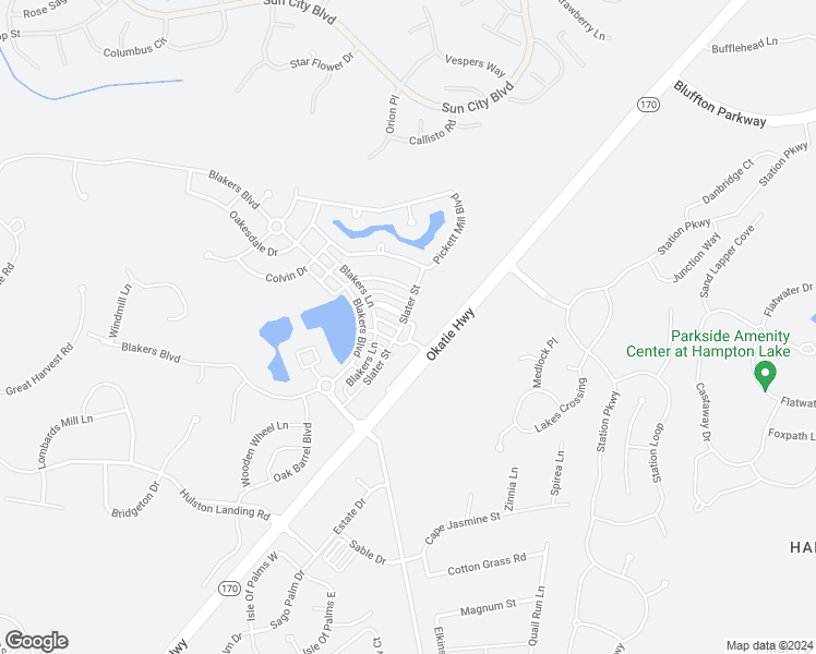 map of restaurants, bars, coffee shops, grocery stores, and more near 126 Slater Street in Bluffton