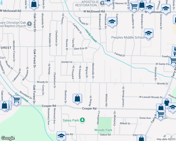 map of restaurants, bars, coffee shops, grocery stores, and more near 3140 Bilgray Drive in Jackson