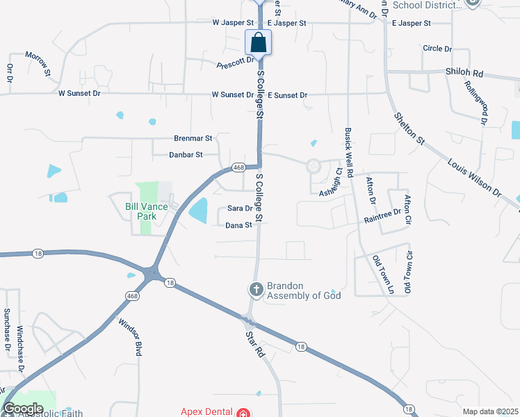 map of restaurants, bars, coffee shops, grocery stores, and more near 408 South College Street in Brandon