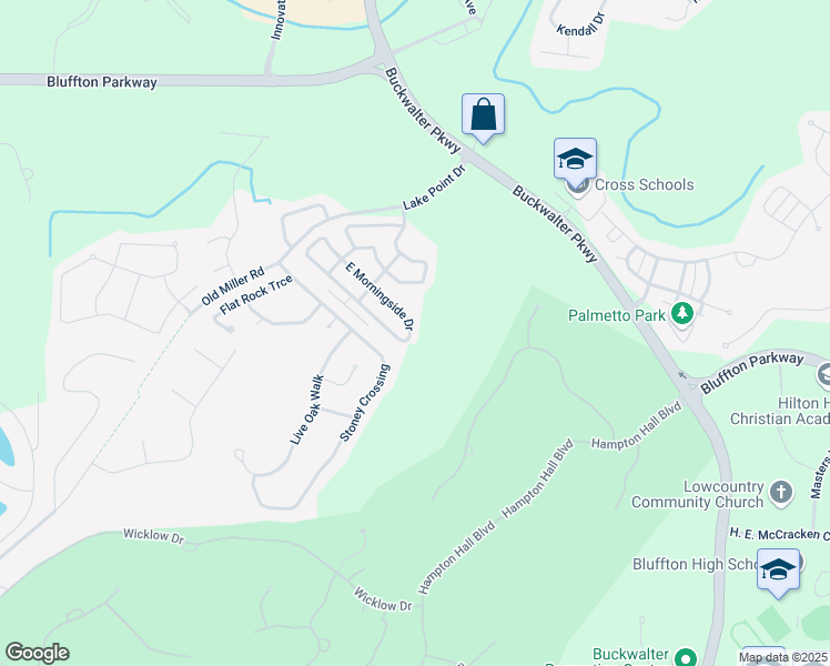 map of restaurants, bars, coffee shops, grocery stores, and more near 29 East Morningside Drive in Bluffton