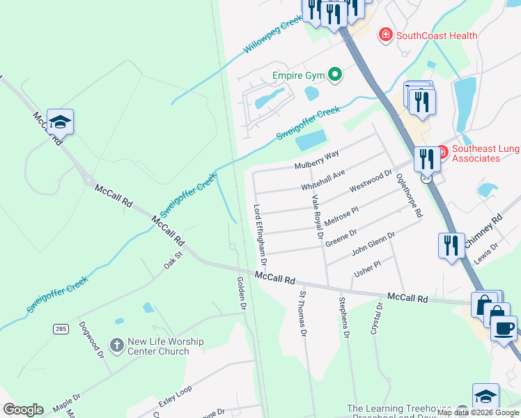 map of restaurants, bars, coffee shops, grocery stores, and more near 217 Westwood Drive in Rincon