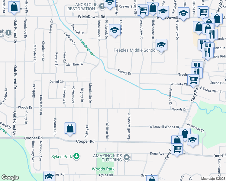 map of restaurants, bars, coffee shops, grocery stores, and more near 3100 Sylvester Drive in Jackson