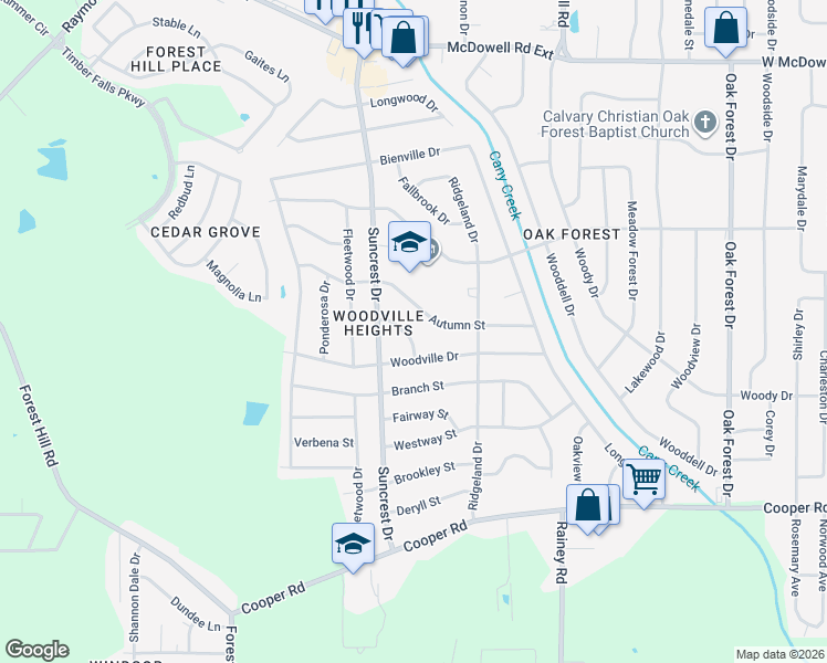 map of restaurants, bars, coffee shops, grocery stores, and more near 3133 Woodville Circle in Jackson