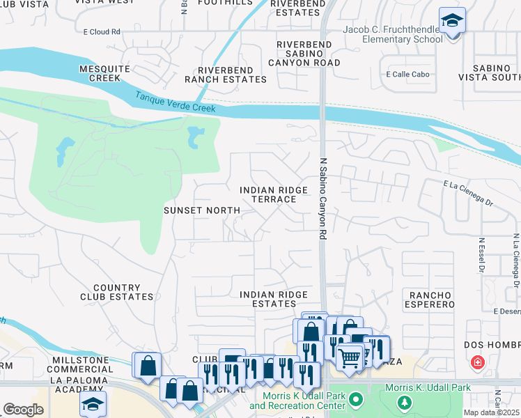 map of restaurants, bars, coffee shops, grocery stores, and more near 6911 East Big Bear Drive in Tucson