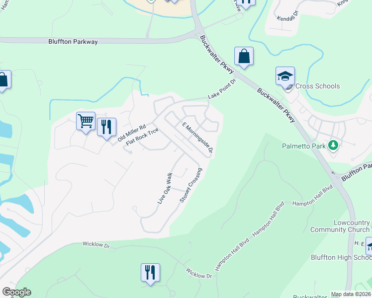 map of restaurants, bars, coffee shops, grocery stores, and more near 139 Stoney Crossing in Bluffton