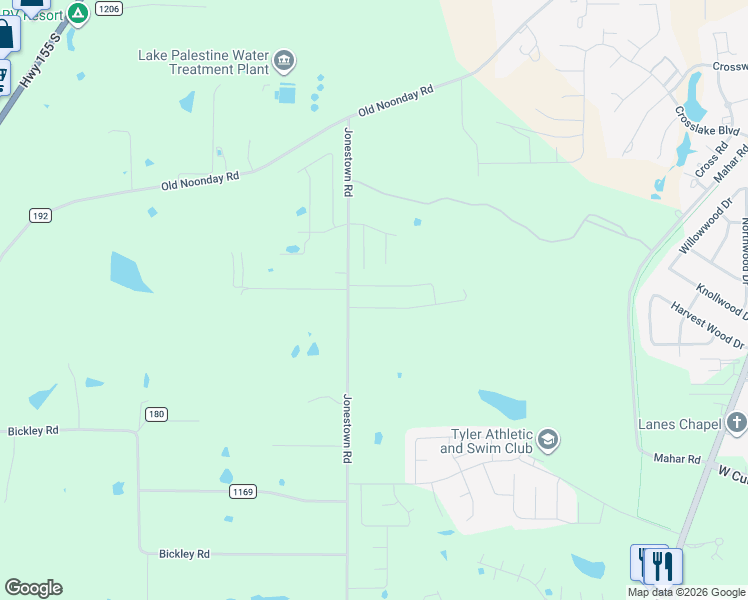 map of restaurants, bars, coffee shops, grocery stores, and more near 15117 County Road 178 in Tyler