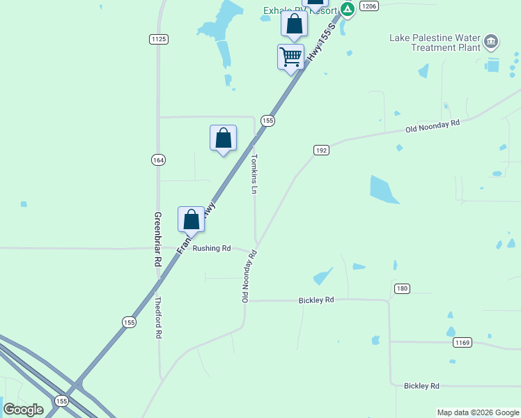 map of restaurants, bars, coffee shops, grocery stores, and more near 15187 County Road 195 in Tyler
