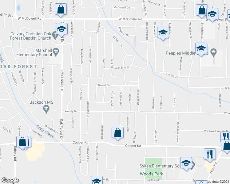 map of restaurants, bars, coffee shops, grocery stores, and more near 3118 Peterson Drive in Jackson