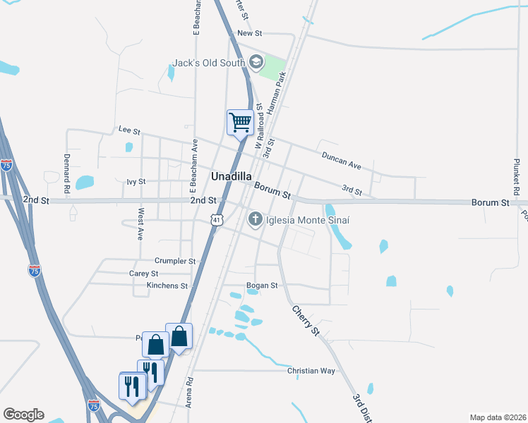 map of restaurants, bars, coffee shops, grocery stores, and more near 509 Mulberry Street in Unadilla