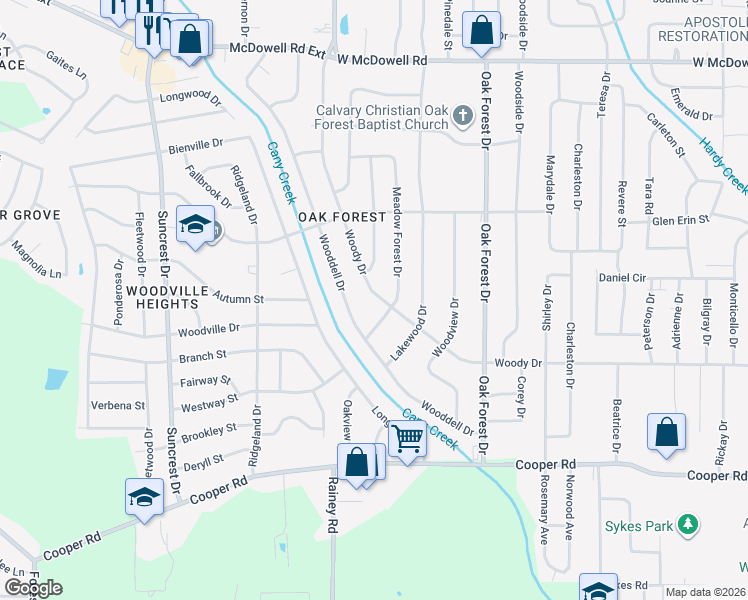 map of restaurants, bars, coffee shops, grocery stores, and more near 1340 Woody Drive in Jackson