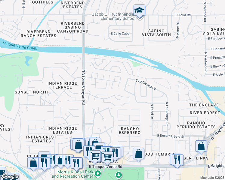 map of restaurants, bars, coffee shops, grocery stores, and more near 2925 North Cascada Circle in Tucson