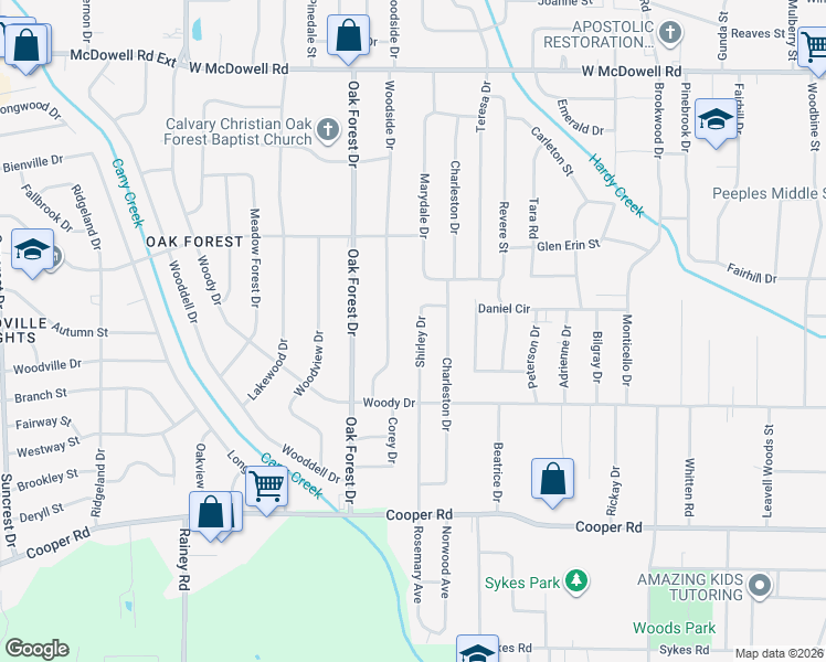 map of restaurants, bars, coffee shops, grocery stores, and more near 3127 Shirley Drive in Jackson