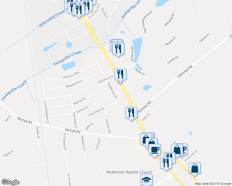 map of restaurants, bars, coffee shops, grocery stores, and more near 216 Oglethorpe Road in Rincon