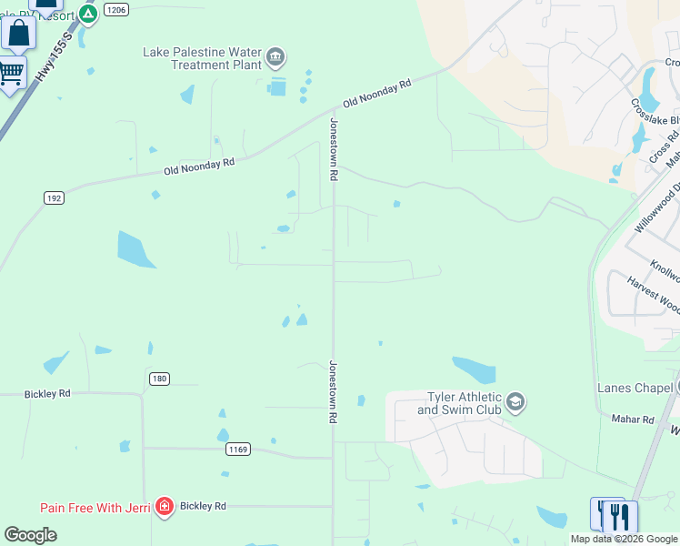 map of restaurants, bars, coffee shops, grocery stores, and more near 15145 County Road 178 in Tyler