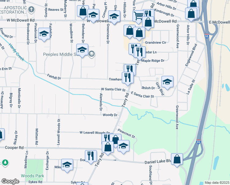 map of restaurants, bars, coffee shops, grocery stores, and more near 148 West Santa Clair Street in Jackson