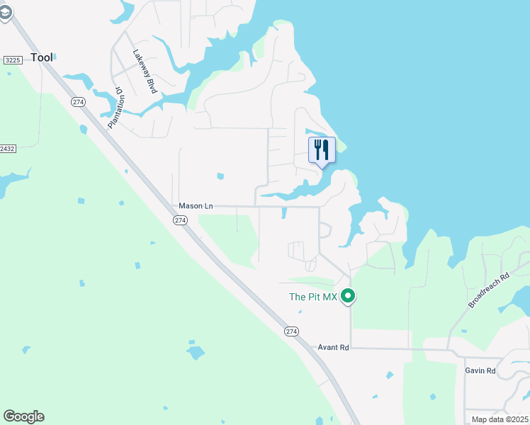 map of restaurants, bars, coffee shops, grocery stores, and more near 1904 Mason Lane in Tool