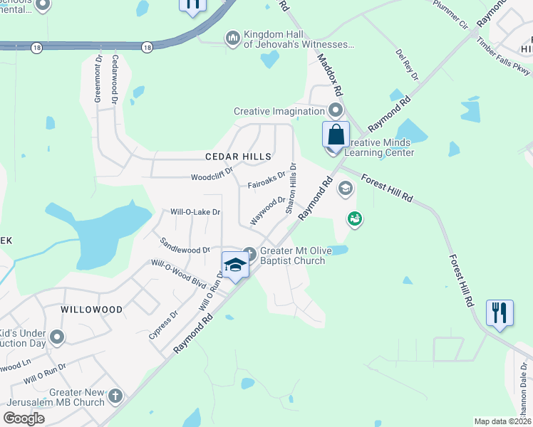 map of restaurants, bars, coffee shops, grocery stores, and more near 121 Waywood Drive in Jackson